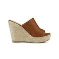 thumbnail image 3 of BLISSFUL STEP Chaussures pour Femmes Talon Compensé Bout Ouvert Espadrilles à Plateforme Mules Brun 10, 3 of 7