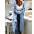 thumbnail image 2 of Women Hooded Open Front Cardigan Cable Knit Sweaters Solid Chunky Long Sweater Coats with Pockets, 2 of 5