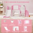thumbnail image 4 of Qaba Toddler Slide, 7 in 1 Kids Slide with Climber, Basketball Hoop, Pink, 4 of 10
