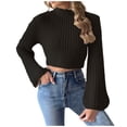thumbnail image 1 of Yuyuzo Chandail Court pour Femme à Col Montant à Manches Longues Chandails Doux en Tricot Chandail à Enfiler Haut, 1 of 6