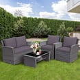 thumbnail image 4 of Costway Ensemble de Mobilier de Terrasse en Rotin 4 Pcs Canapé Table avec Tablette de Rangement Coussin Gris, 4 of 10