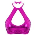 thumbnail image 1 of RUNQHUI Women's Shiny Metallic Keyhole Crop Top Halter Backless Rave Bandeau Vest Bra Clubwear Rose One Size, 1 of 6
