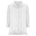 thumbnail image 4 of BVOFAR Women's Cotton Linen Button Down Shirts Summer Solid Color Blouses Trendy Casual 3/4 Sleeve Tops Ruffle Hem Plus Size T-Shirts, 4 of 6
