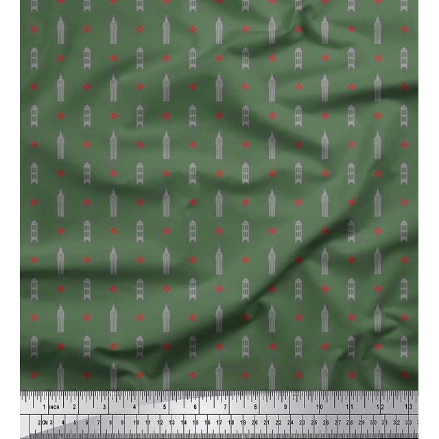 Soimoi Rayon Fabric Curve Diamond & Clock Tower Architectural Printed Craft Fabric by the Yard 42 Inch Wide