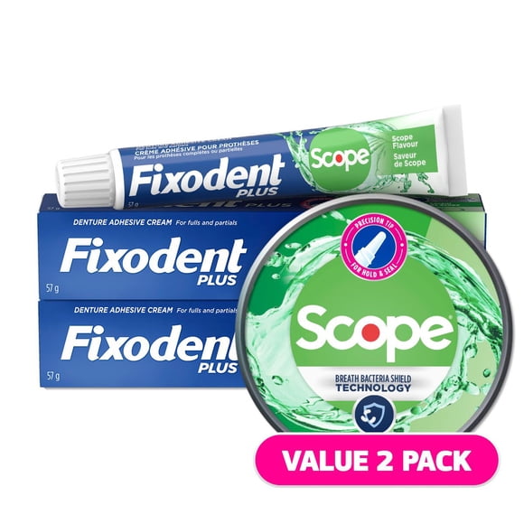 Fixodent Plus Scope Secure Denture Adhesive 57g (Twin Pack)