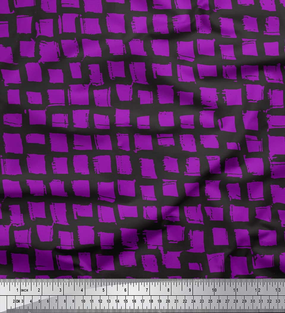 Soimoi Purple Poly Georgette Fabric Stripe & Square Geometric Print Fabric by Yard 42 Inch Wide