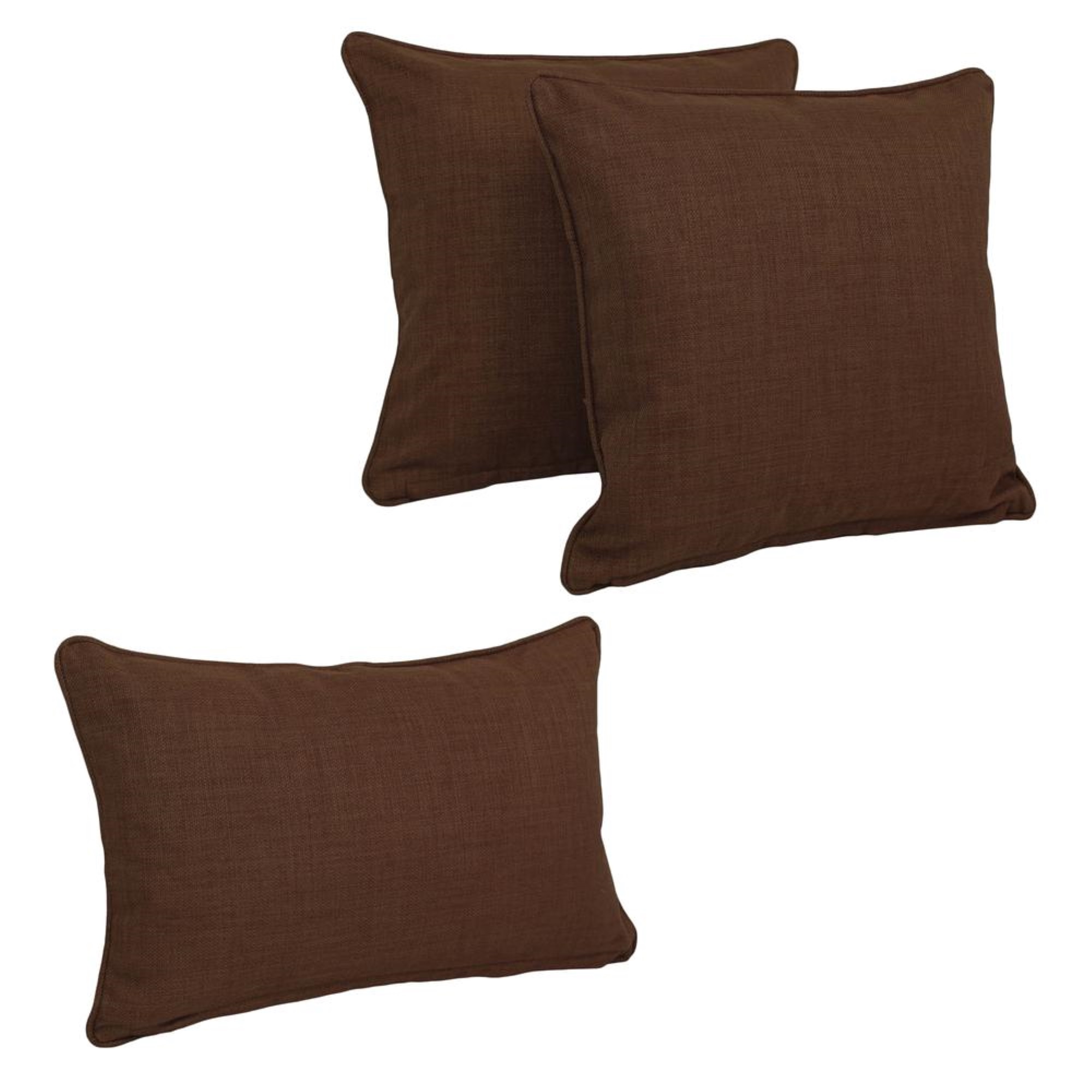 Double-corded Solid Outdoor Spun Polyester Throw Pillows with Inserts (Set of 3), Cocoa