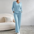 thumbnail image 1 of Ensembles de Survêtements pour Femmes Manches Longues Col Rond Haut Pantalon Grand Ensemble Deux Pièces Tenues Assorties avec Poches Bleu m, 1 of 8