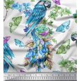 thumbnail image 1 of Soimoi Blue Rayon Fabric Floral,Insect & Parrot Bird Printed Fabric 1 Yard 42 Inch Wide, 1 of 3