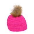 thumbnail image 2 of Gravity Threads Cable Knit Faux Fur Pom Pom Beanie Hat, New Hot Pink, 2 of 2