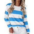 thumbnail image 1 of ManxiVoo Women's Long Sleeve Striped Printed T Shirt Crew Neck Comfy Fall Graphic Tee Lightweight Blouse S Size Blue, 1 of 5