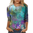 thumbnail image 1 of EQWLJWE Blouses à Manches Longues pour Femmes Hauts pour Femmes Liquidation T-shirt Imprimé de Mode pour Femmes Blouse à Manches 3/4 Col Rond Hauts Décontractés, 1 of 5