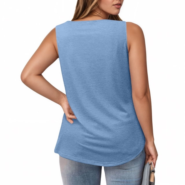 Women's Casual Square Neck Tank Top Pure Color Ruffle Detail Blouse for Spring Summer Daily Wear with Jeans Workout Set Fitted T Shirt Atmosphere Top Cleavage Cover plus Size Camisole Petite 3