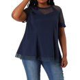 thumbnail image 1 of GRACE & GRANDEUR Women's Plus Size Round Neck Swing Peplum Mesh Lace Top Blue 4X, 1 of 7