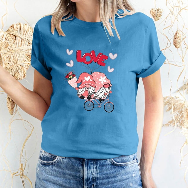 Pisexur T-shirt de la Saint-Valentin pour Femmes, Imprimé Amour, Manches Courtes, Col Rond