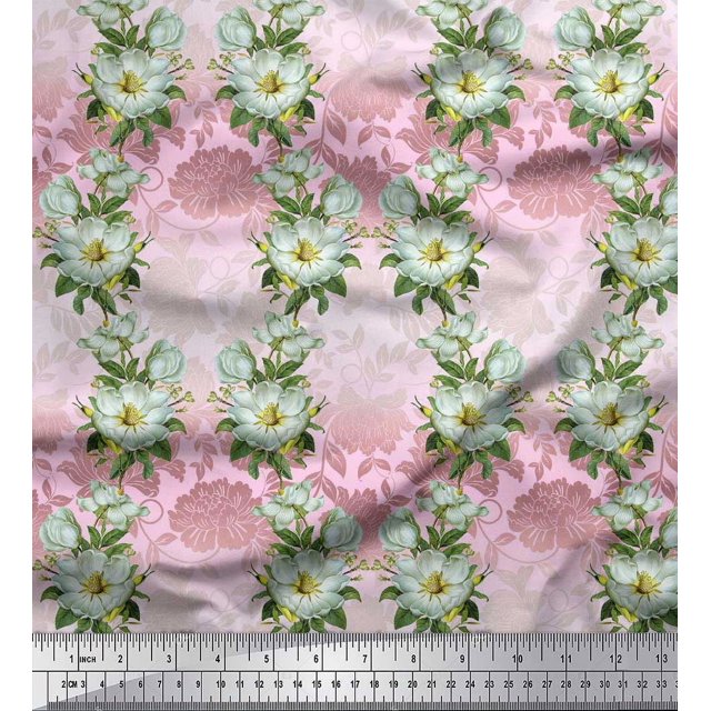 Soimoi Rayon Fabric Leaves & Magnolia Floral Decor Fabric Printed Yard 56 Inch Wide