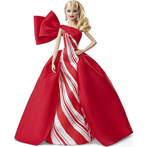 2019 Holiday Barbie Doll, 11.5-Inch, Blonde, Wearing Red and White Gown, with Doll Stand and Certificate of Authenticity
