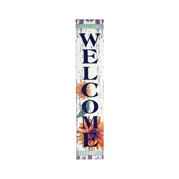 Worth Imports 47" Sunflower Welcome Sign, Purple, Black, White, Green, Silver