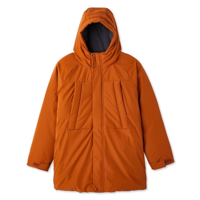 George Manteau Long Matelassé pour Garçons en orange Brûlé avec Tissu polyester Déperlant, Capuche et Corps Isolés, et Doublure en Micro-Polaire à la Capuche et au Haut du Corps. Il a des Manches Longues avec Fermetures à Brides Autoagrippantes, Poignets Tempête, une Fermeture Éclair Centrale-Avant avec Patte de Boutonnage Tempête, et Multiples Poches Sécurisées. le Manteau Mi-Cuisse Est Idéal par Temps Froid et Est Souvent Utilisé comme Couche Extérieure Chaude pour les Activités Hivernales.