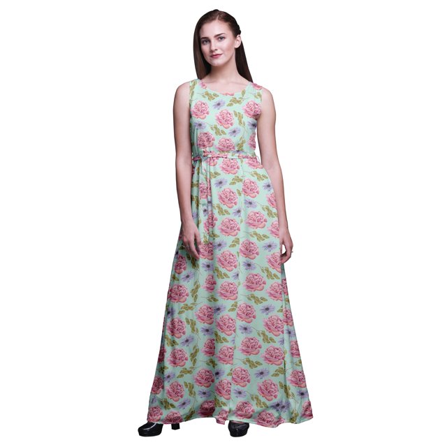 Bimba Robe Longue Maxi à Imprimé Floral pour Femme, Col Rond, Robe de Soirée - Moyen