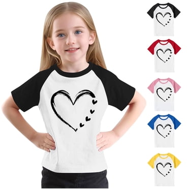 Feancey T-Shirts Graphiques Cœur pour Tout-Petites Filles Doux Mignons Manches Courtes T-Shirts Été Décontractés Amples T-Shirt Col Ras du Cou Hauts Printemps Liquidation Rouge 7 Ans