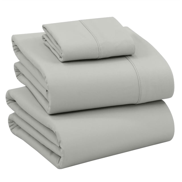 RUVANTI Draps 100 % Coton – Parure de Lit en Percale pour Lit Simple, Rafraîchissante et Respirante, Résistante et d'Un Toucher Doux et Confortable, Bonnet de 40 cm, Ensemble 3 Pcs, Argent