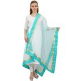 thumbnail image 2 of Phagun Dupatta Longue en Filet de Designer Indien pour Femmes, Foulard Hijab, Jeté - Turquoise, 2 of 5