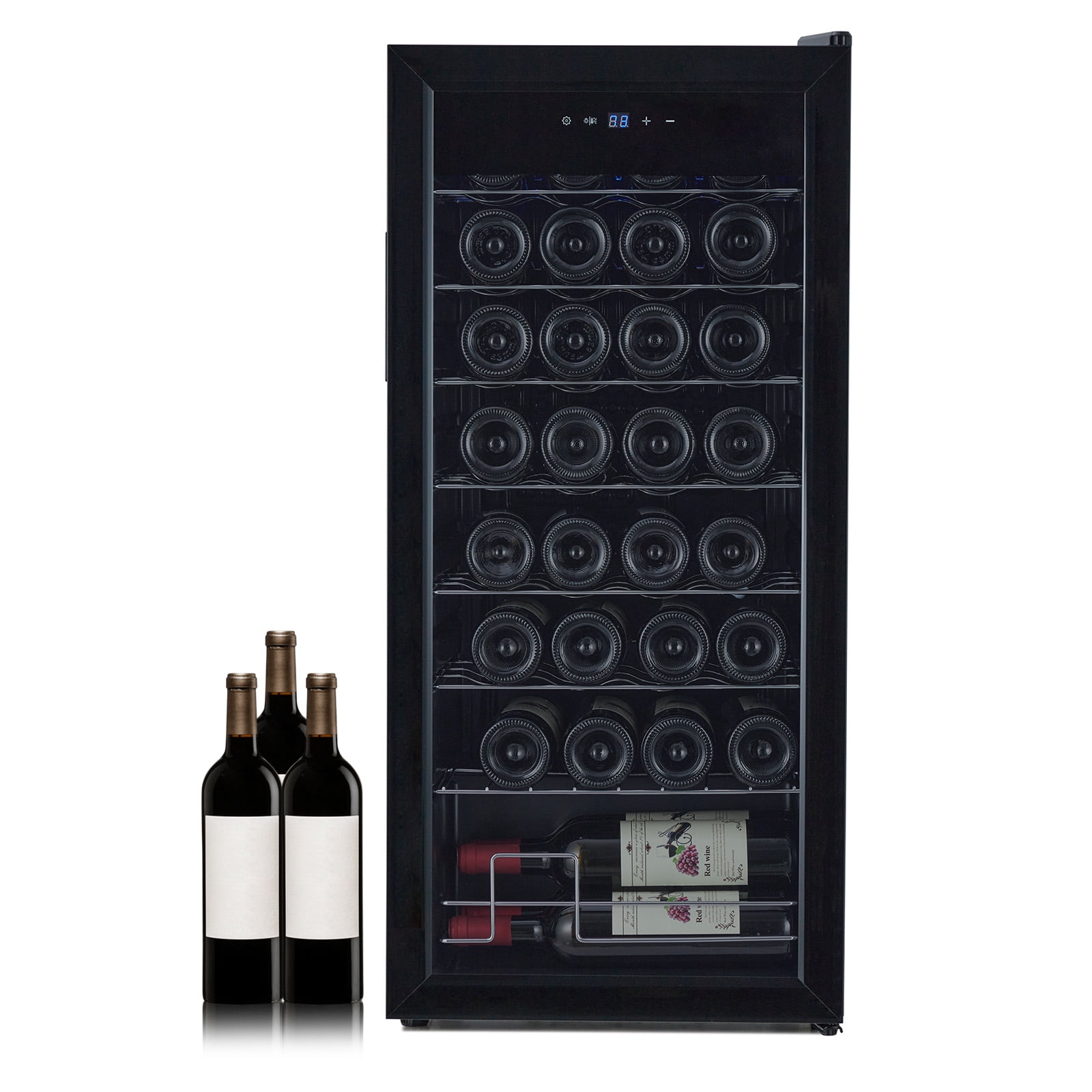 32 Bottles Compressor Wine Cooler Refrigerator - 41℉-64℉ Freestanding Wine Cellar, Compact Design, Single Glass Door, Digital LED Touch Control, For Red, White, Champagne or Sparkling Wine