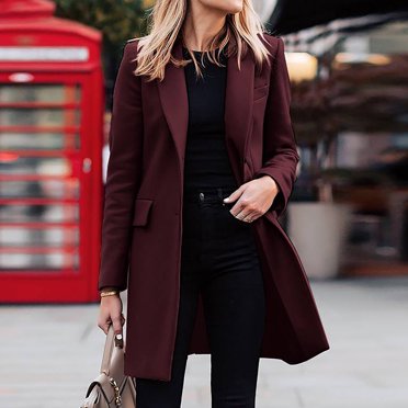 TIMIFIS Vestes Blazer Décontractées pour Femmes à devant Ouvert à Manches Longues pour le Travail au Bureau - Bordeaux Automne/hiver