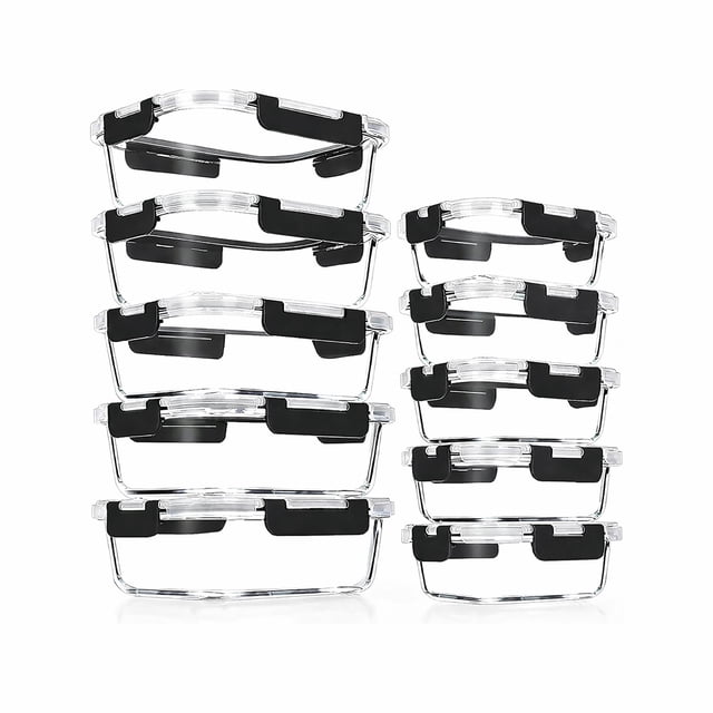 TechGen Premium Borosilicate Glass Food Storage Containers with Snap Locking Lids, 10 pack
