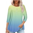 thumbnail image 1 of Pisexur Womens Plus Size Sweatshirt Gradients 3/4 Length Sleeve Tops Fall V-Neck Blouses Spring Ruffle Sleeve Tunic T-Shirts Dressy Casual, 1 of 4