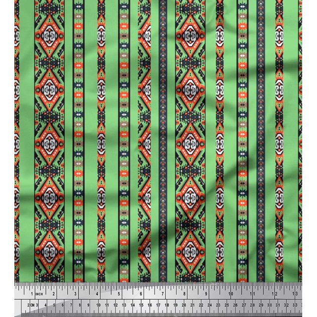 Soimoi Moss Georgette Fabric Ikat Southwestern Printed Fabric 1 Yard 42 Inch Wide