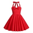 thumbnail image 2 of Zwiiyzr 3-8 Ans Filles Robes Vintage des Années 1950 Été Col Licou Couleur Unie Robes Rétro Rouge, 2 of 5