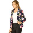 thumbnail image 1 of INSPIRE CHIC Blazer Ajusté pour Femme à Revers Cranté Imprimé, Ouvert à l'Avant, Veste de Tailleur de Travail S Bleu Marine-Floral, 1 of 1