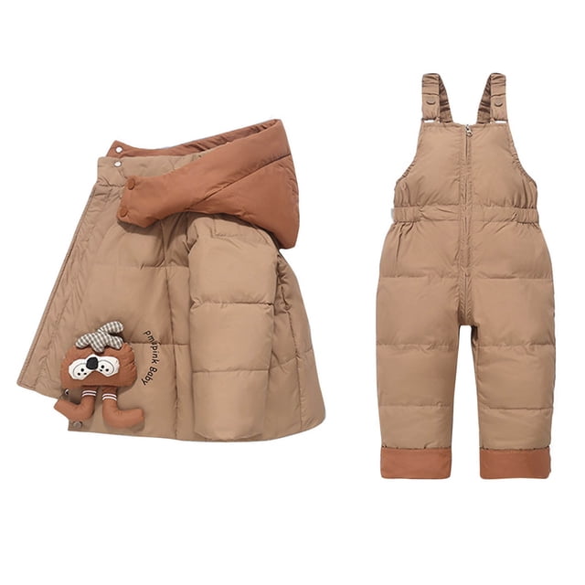 RXMEKW Insulated Down Jacket And Overalls Set For Toddlers Winter Ski Suit With Snap Crotch For Boys And Girls In Blue