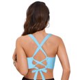 thumbnail image 4 of Huesdet Bikini Top for Women Swimsuit V Neck Ribbed Adjustable Spaghetti Straps Bathing Suit(Light Blue,M), 4 of 9