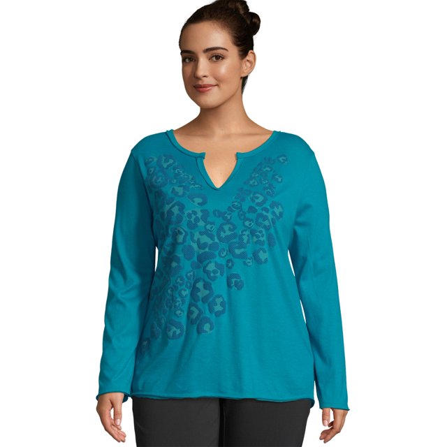Just My Size Womens Split Neck Long Sleeve Graphic Tee, 4X