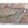 thumbnail image 2 of Soimoi Brown Silk Fabric Monsoon Theme Human Figure Printed Fabric 1 Yard 42 Inch Wide, 2 of 5