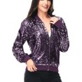 thumbnail image 2 of Womens Long Sleeve Sequin Front Zip Jacket Long Sleeve Ribbed Cuffs Outerwear Tops, 2 of 5