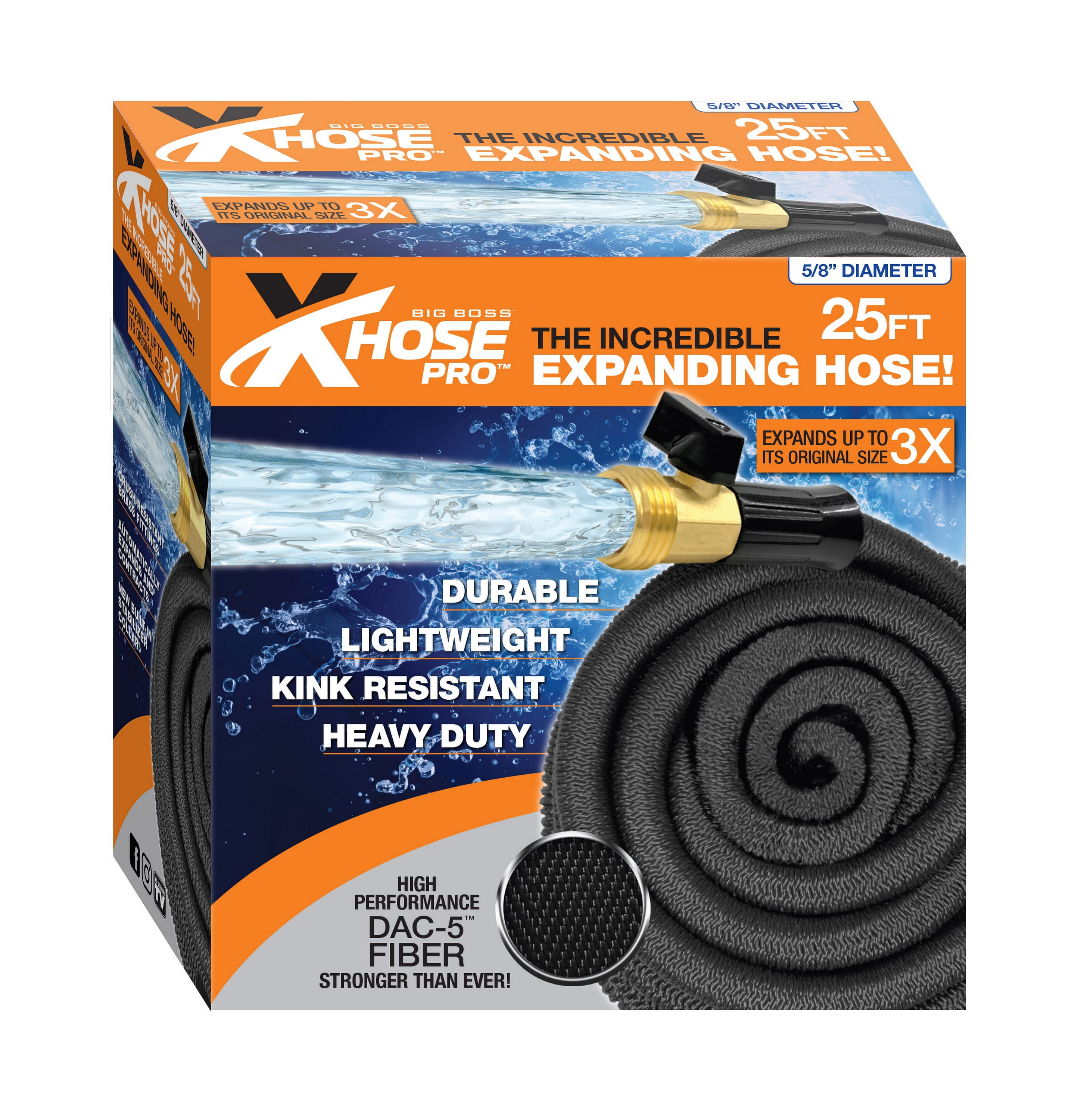 Xhose Pro Garden Hose, 25 Foot Expandable Garden Hoses, Tough & Flexible Water Hose