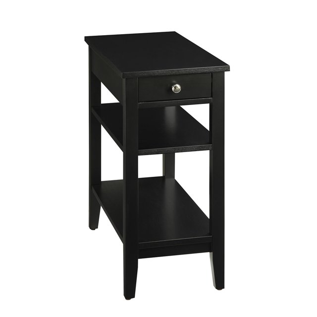 Pemberly Row Table d'Appoint à Trois Niveaux avec Tiroir, Fini Bois Noir