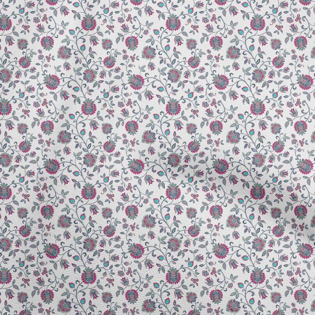 oneOone Coton Popeline Tissu Blanc Jacobée Robe Florale Tissu Tissu Imprimé par la Cour 42 Pouces de Large