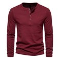 thumbnail image 1 of Yuyuzo Men Basic Tops Long Sleeve 1/4 Button Notch V Neck Cozy Fall Casual Shirts Blouse Solid Color, 1 of 5