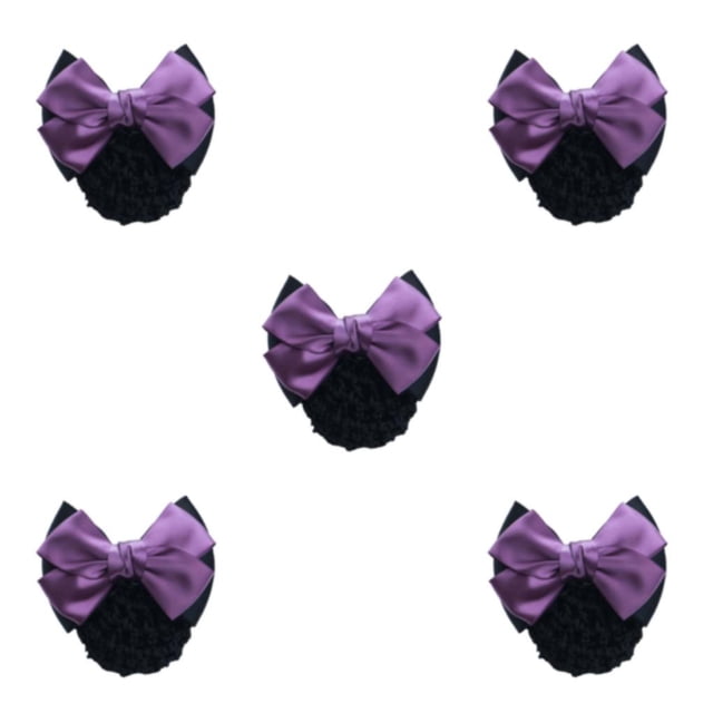 Wweixi Professional Hair Plate Mesh Pocket Featuring Convenient Snood Net Elegant Two-Bows-purple 5Set