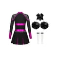 thumbnail image 2 of Eandarui Uniforme de Cheerleading pour Fille Robe Plissée à Manches Longues Tenue de Performance de Cheer d'École 5-16 Ans Rose Vif&Blanc 6, 2 of 5