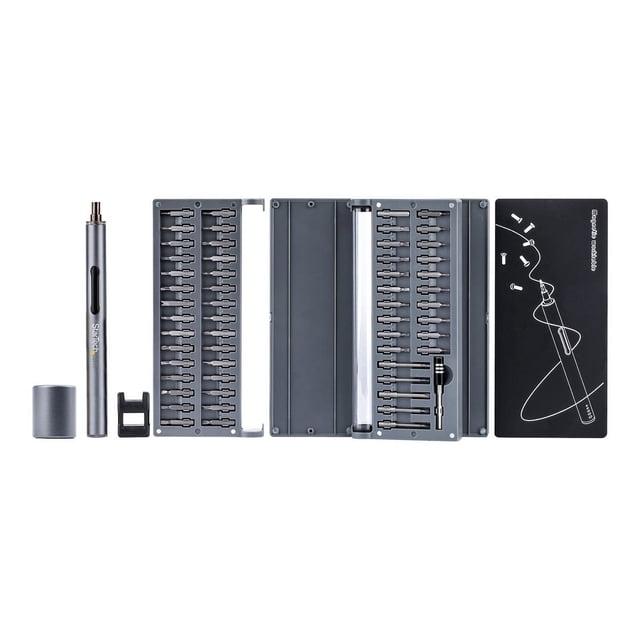 StarTech.com Ensemble de Tournevis de Précision Électrique 55 Bits - Trousse de Pilote de Pointe Portable Sans Fil à Batterie pour Réparations d'Électronique, d'Ordinateur Portable, d'Ordinateurs, de Tablette et de Téléphone - Tampon de Travail Magnétique - Tournevis de Précision Électrique - Sans Fil 0,16 Po - 3,1 Po Lbs - 2 batteries