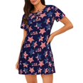 thumbnail image 1 of Easygdp Étoiles Américaines pour Chemise de Nuit pour Femmes Vêtements de Nuit Manches Courtes Chemise Décontractée Imprimée Robe de Nuit, 1 of 6