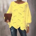 thumbnail image 1 of U.Vomade Nouveau Chandail de Mode Polyvalent Grande Taille à Col Rond Ample Décontracté avec Trous Manches Lanterne Chandail Tricoté Chandail pour Femme, 1 of 1