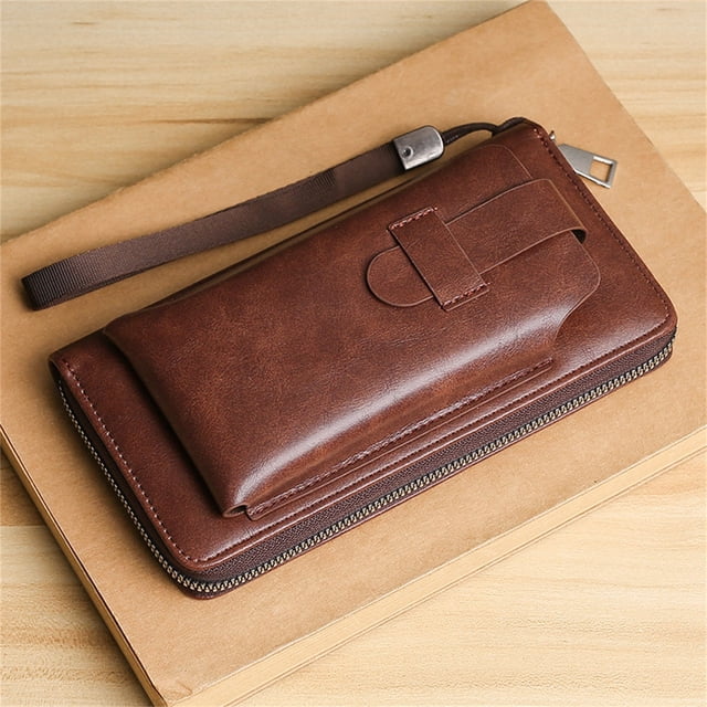 Renjiang Mens Credit Card Wallet Long Wallet Leather Billfold Zip Around Checkbook Wallet multiple Credit Card Slots College Backpack