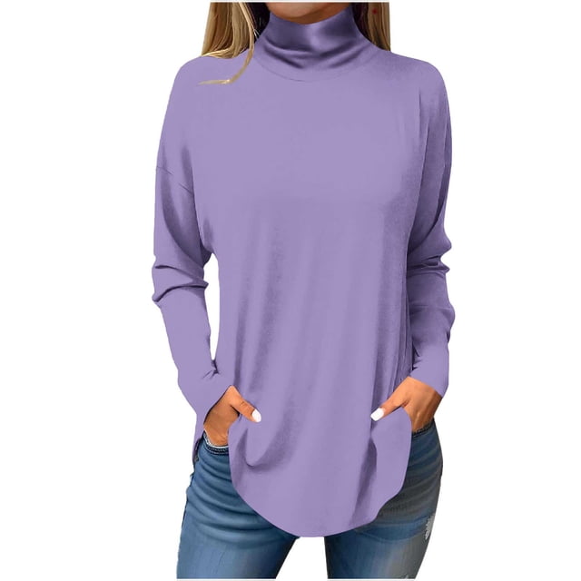 FAIWAD Women's Turtleneck Long Sleeve Tops Basic Layering Irregular U Hem Soft Underwear Tunic Tops